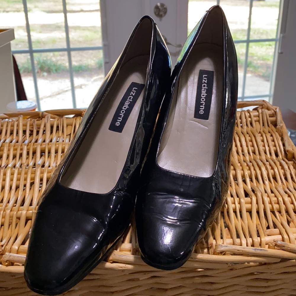 Item 8 Black patent leather Liz Claiborne pumps.